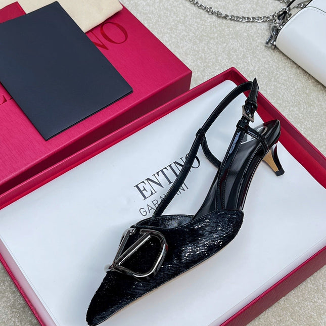 Vlogo Signature Slingback Rough Black Calfskin