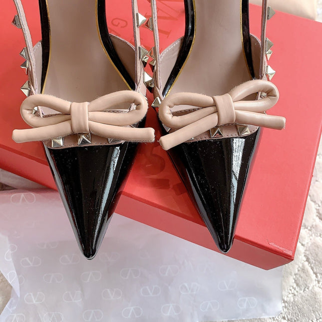 Rockstud High-heels Slingback 10cm Black and Rose Cannelle