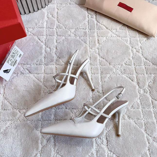 2 Rockstud Slingback 90mm Matte White