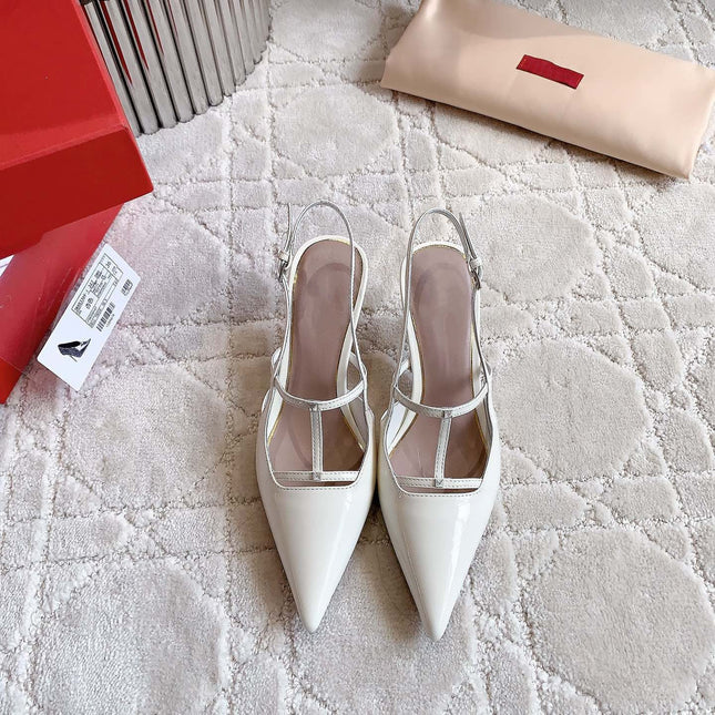 2 Rockstud Slingback 65mm Shiny White