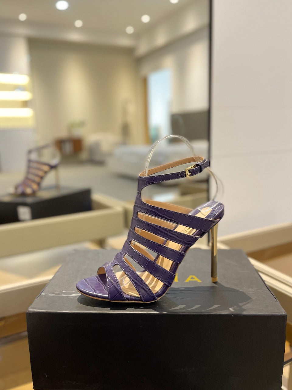 HIGH SANDAL 10 CM IN INDIGO PURPLE CALFSKIN